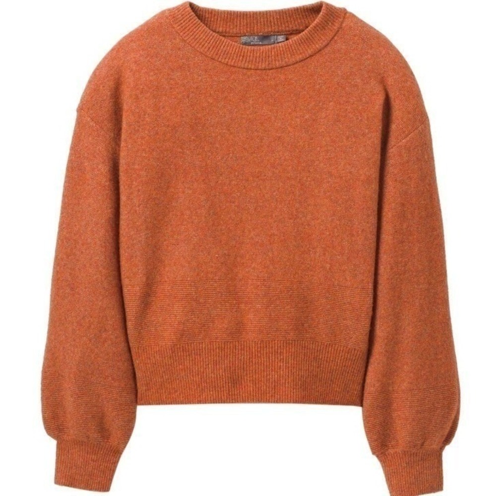 Prana $98 Large Orange Azure Crew Pullover Wool Blend Balloon Sleeve Sweater
